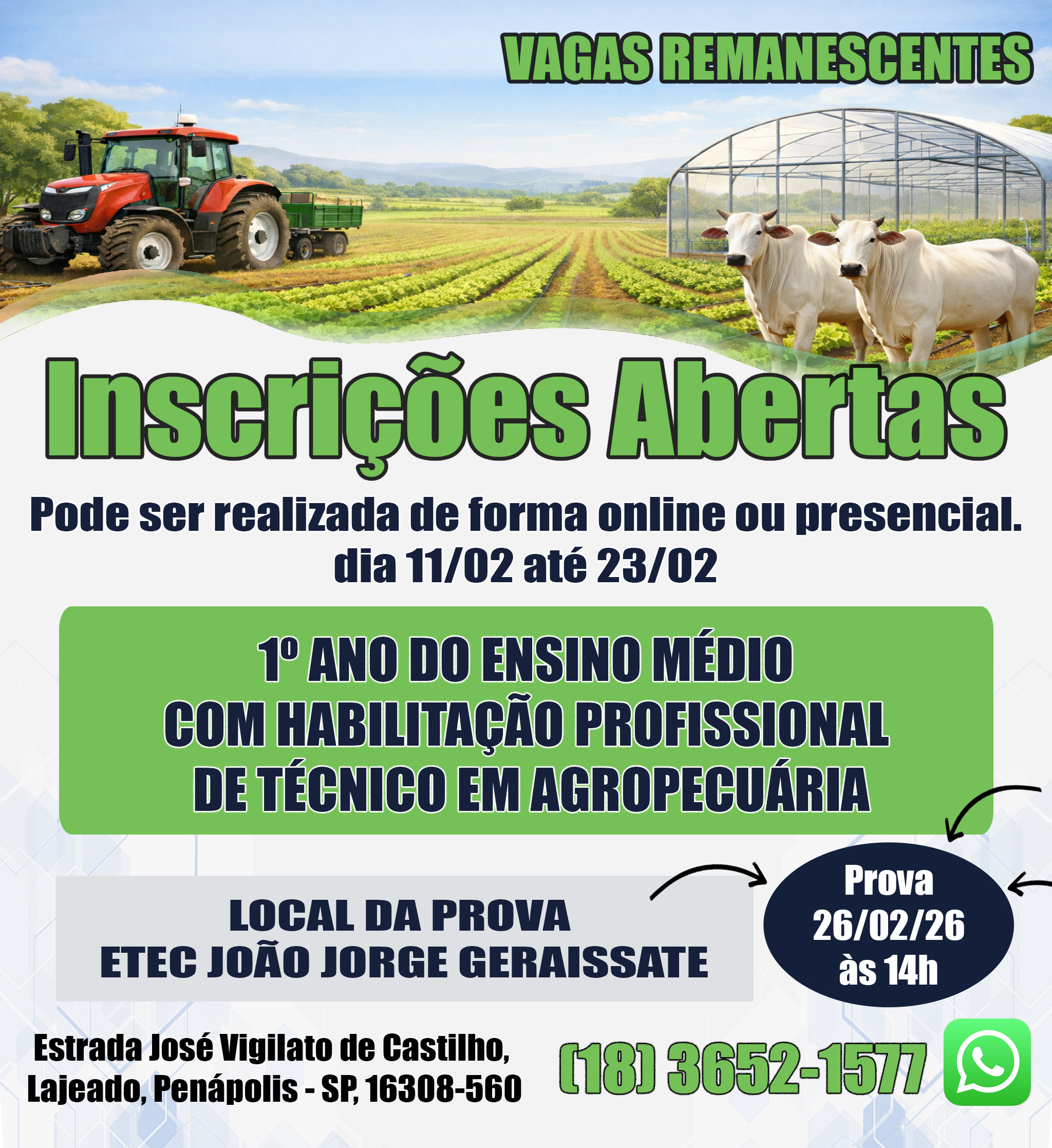 Vagas Remanescentes Etec 2026